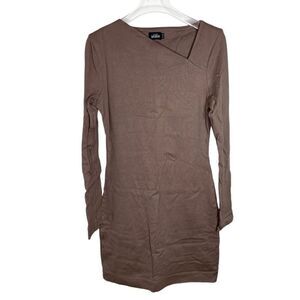 Kate Spade Saturday Asymmetrical Slanted Dress Brown Long Sleeve Mini‎ Xsmall Xs